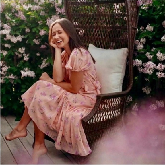 LoveShackFancy X Target Fleur Floral Pink Melon Midi Dress Sz 6 - Picture 3 of 9